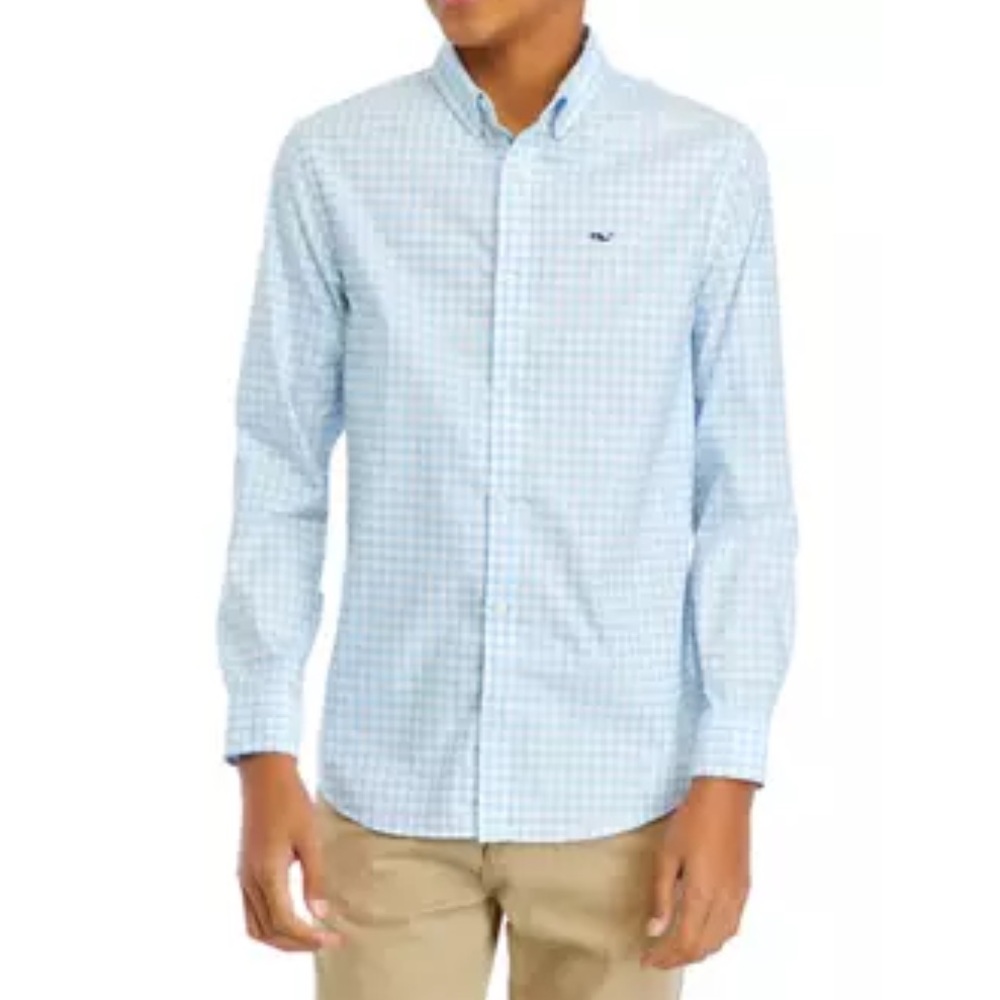 Boys Vineyard Vines Light Newport Blue Gingham Button Down Long Sleeve Shirt 4t